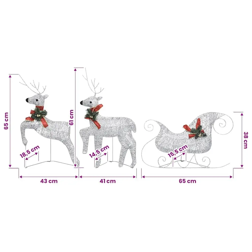 Christmas Decoration Reindeer Sleigh Mesh and Metal Frame 140 LED Lights Silver