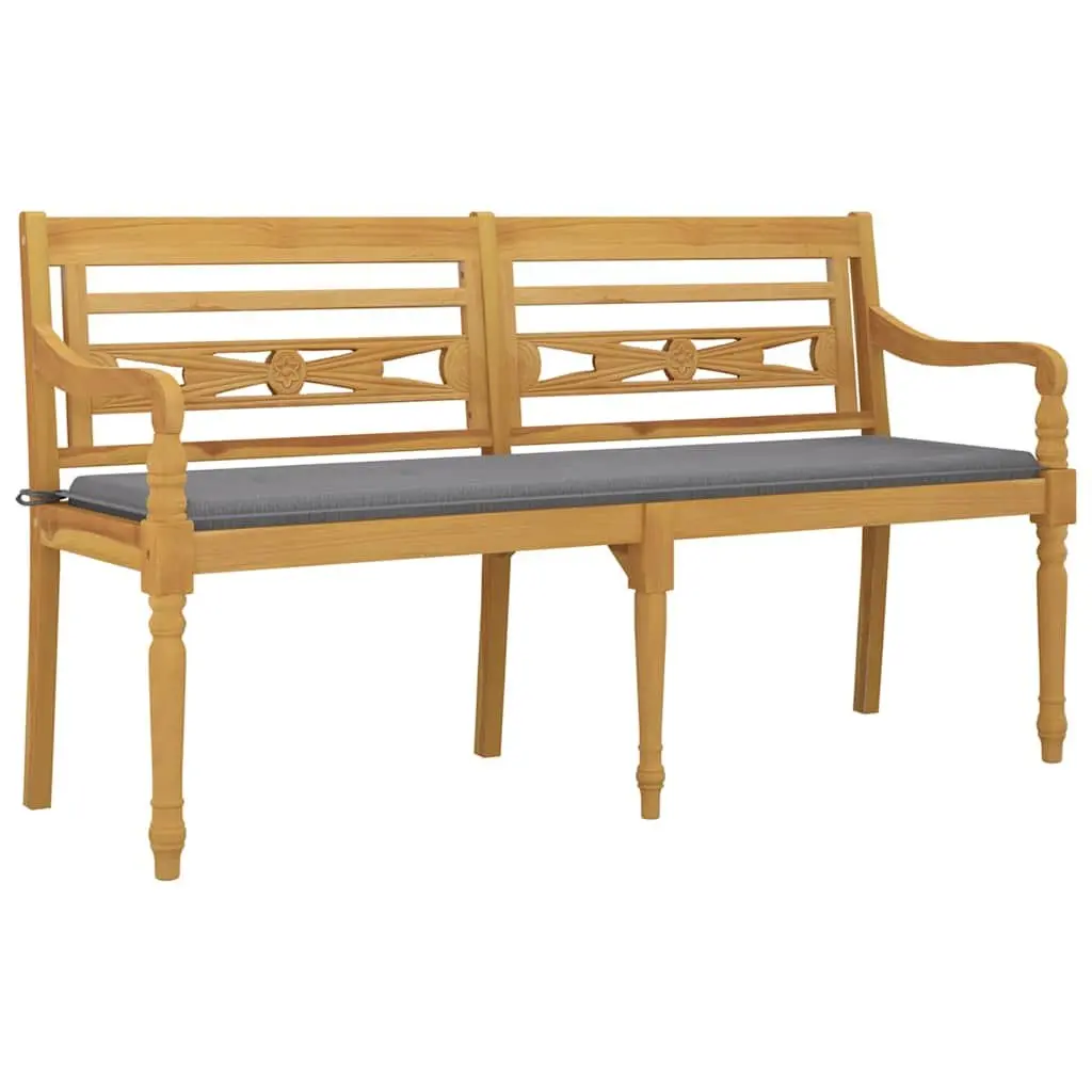 Wooden Outdoor Bench 150cm Teak Garden Seating with Cushion Armrests Backrest