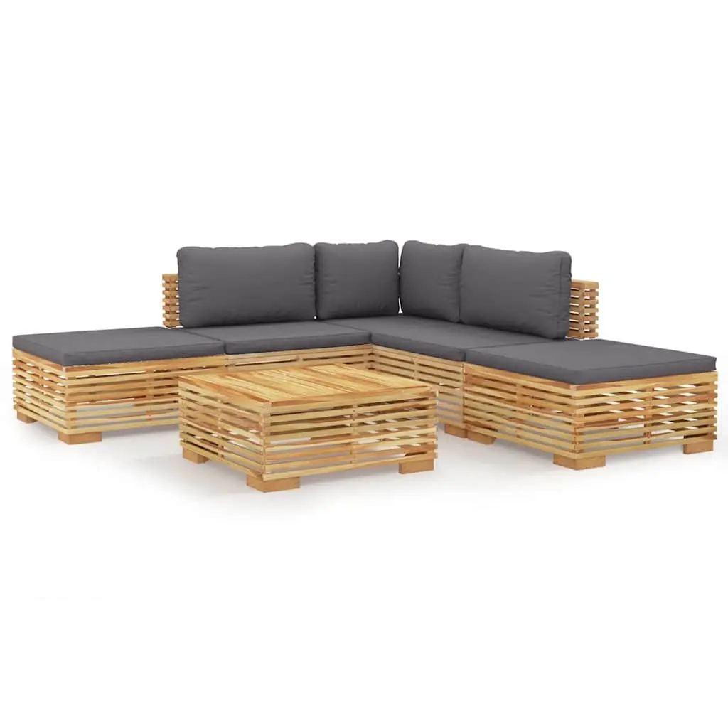 6 Piece Garden Lounge Set Solid Teak Wood Brown with Cushions