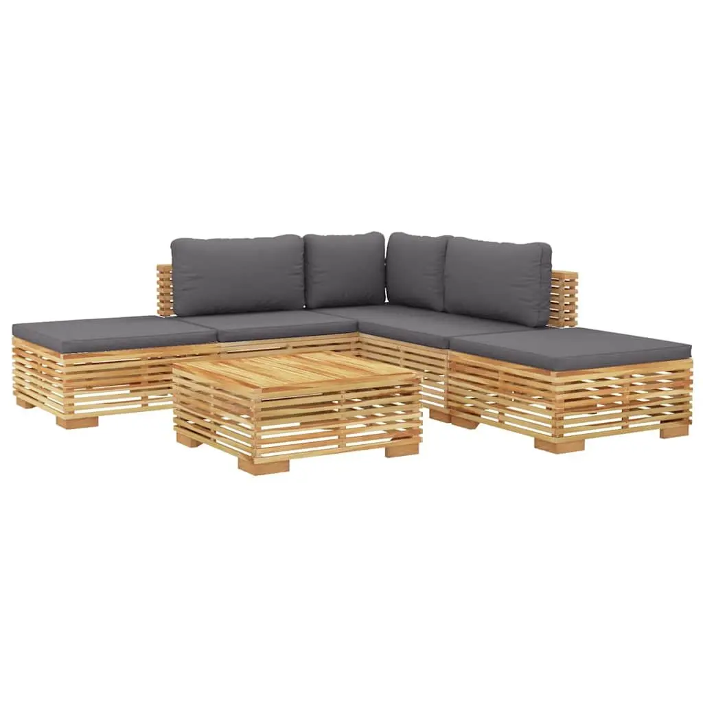 6 Piece Garden Lounge Set Solid Teak Wood Brown with Cushions