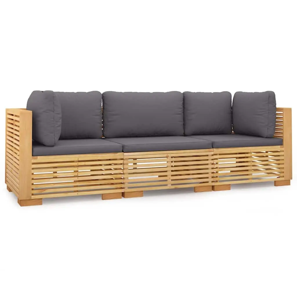 3 Piece Garden Lounge Set Solid Teak Wood Brown with Cushions