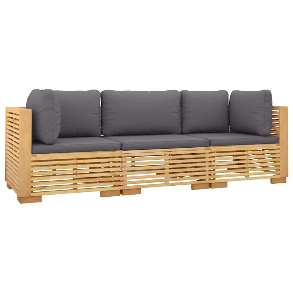 3 Piece Garden Lounge Set Solid Teak Wood Brown with Cushions