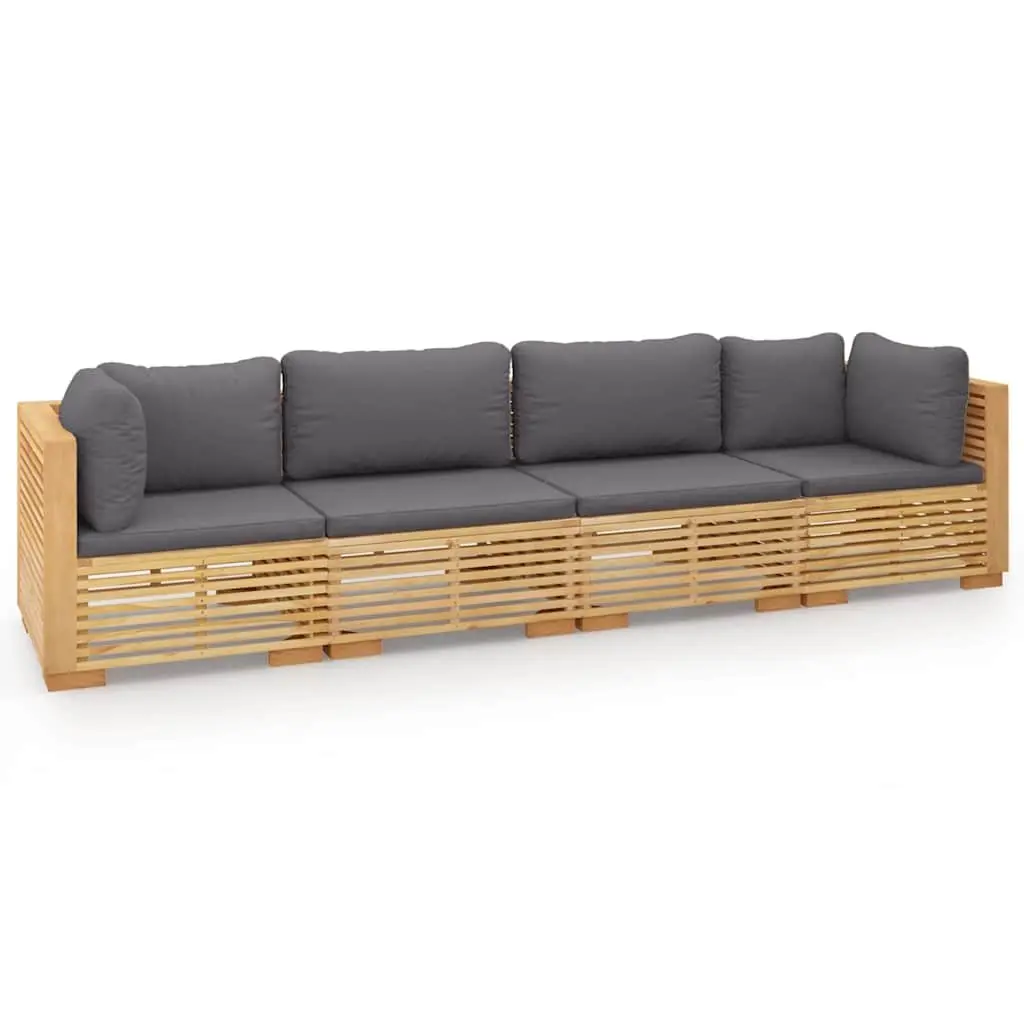 Garden Lounge Set Solid Teak Wood 4 Piece Outdoor Furniture with Cushions Brown