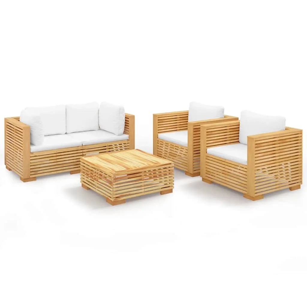 5 Piece Outdoor Lounge Set Teak Wood Brown Cushions