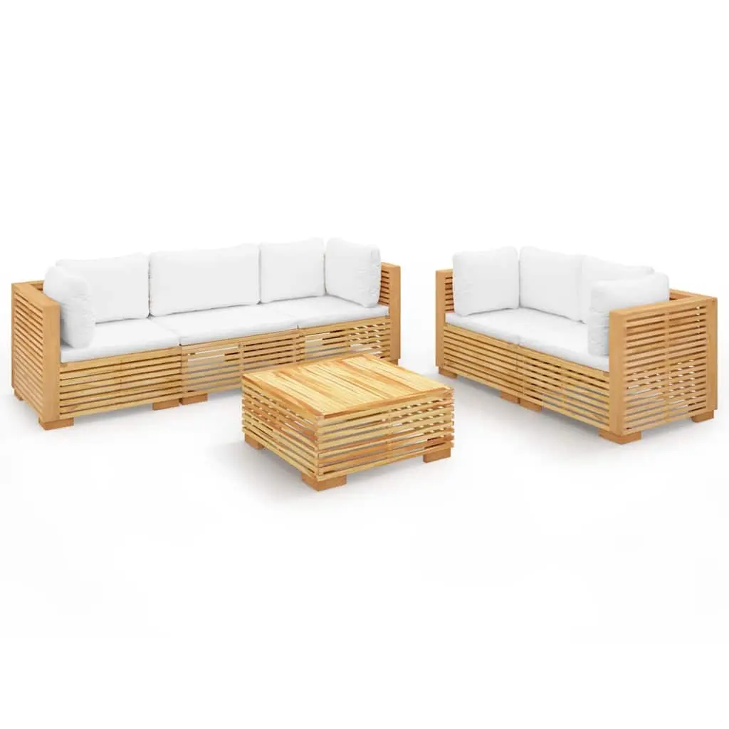 Outdoor Furniture Set 6 Piece Garden Lounge Sofa Teak Wood with Cushions Brown