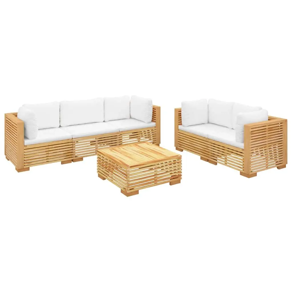 Outdoor Furniture Set 6 Piece Garden Lounge Sofa Teak Wood with Cushions Brown