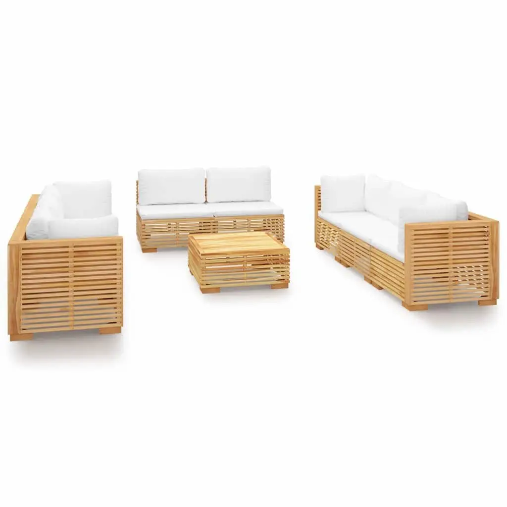 9 Piece Outdoor Lounge Set Brown Teak Wood Cushions Weather Resistant Garden Furniture