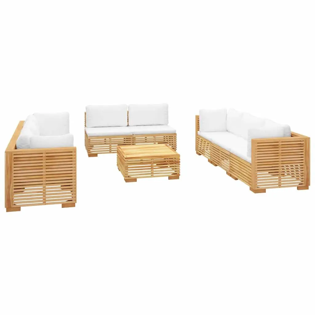 9 Piece Outdoor Lounge Set Brown Teak Wood Cushions Weather Resistant Garden Furniture