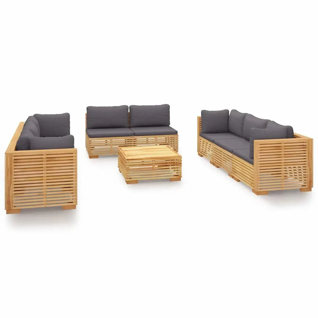 Teak Wood Garden Lounge Set 9 Piece Brown Outdoor Furniture with Cushions