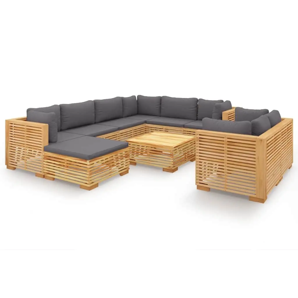 10 Piece Garden Lounge Set Solid Teak Wood Outdoor Furniture Brown