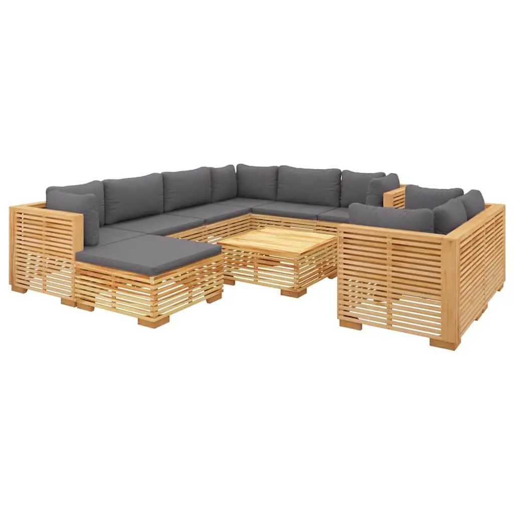 10 Piece Garden Lounge Set Solid Teak Wood Outdoor Furniture Brown