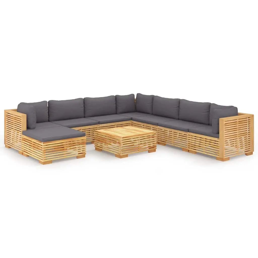 9 Piece Lounge Set Outdoor Furniture Brown Teak Wood with Cushions Patio Garden