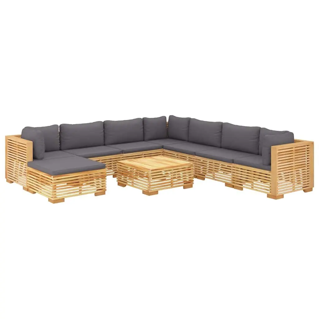 9 Piece Lounge Set Outdoor Furniture Brown Teak Wood with Cushions Patio Garden