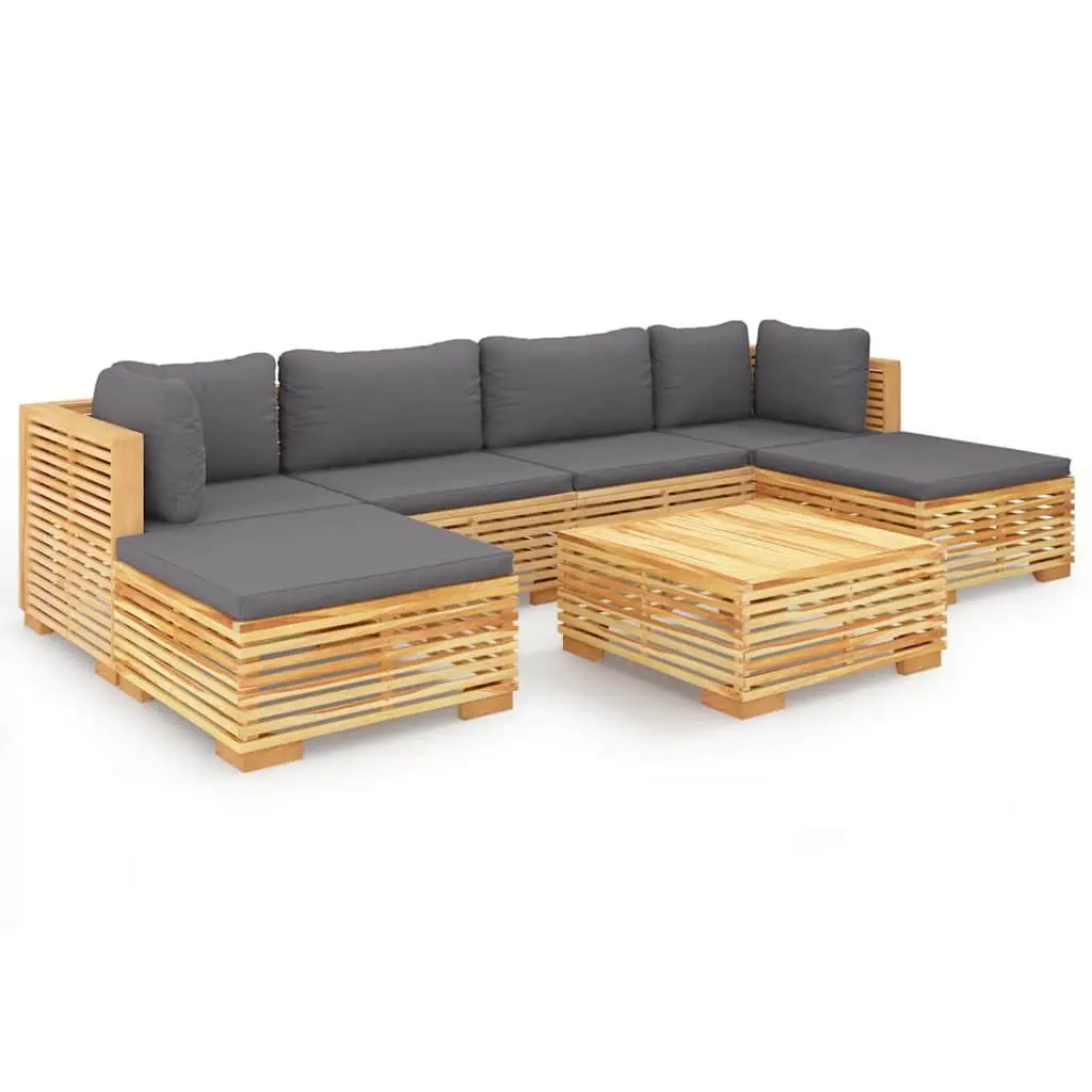 Garden Lounge Set Solid Teak Wood 7 Piece Outdoor Furniture with Cushions Brown