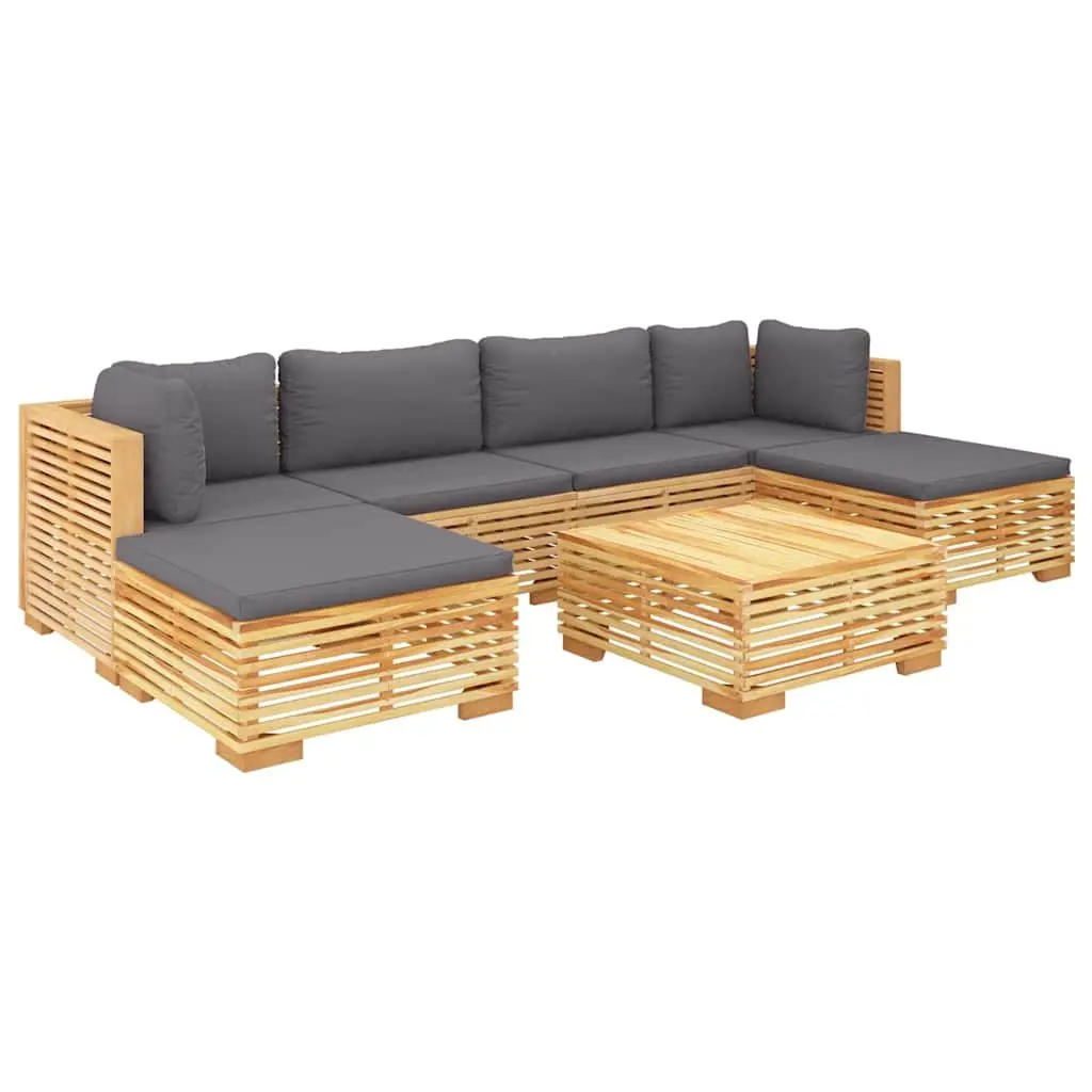 Garden Lounge Set Solid Teak Wood 7 Piece Outdoor Furniture with Cushions Brown