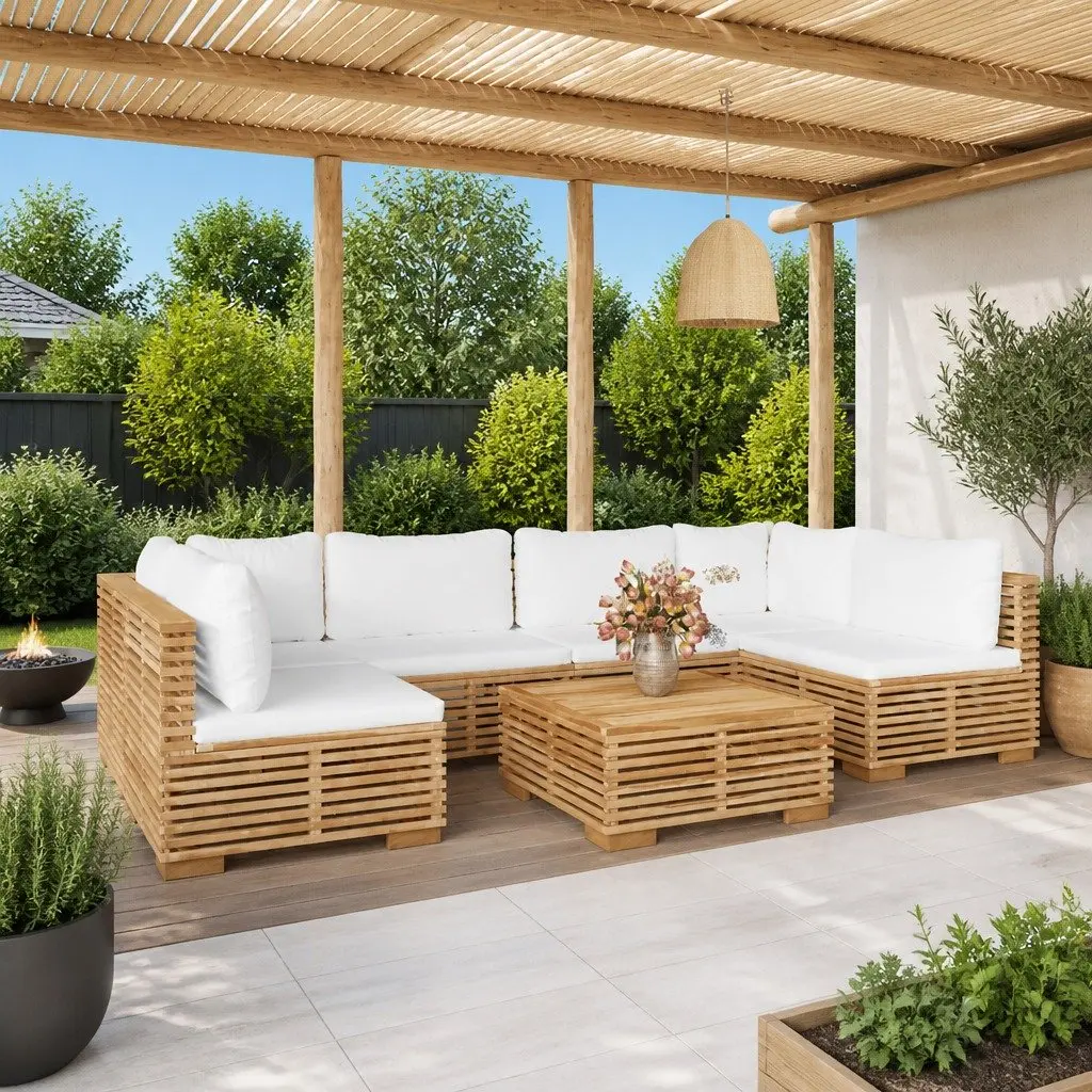 Garden Lounge Set 7 Piece Outdoor Furniture with Cushions Solid Teak Wood