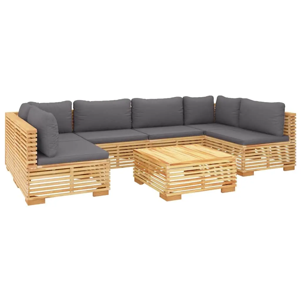 7 Piece Garden Lounge Set with Cushions Solid Teak Wood Outdoor Furniture