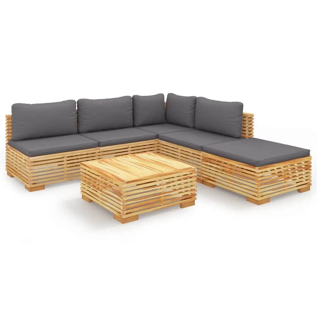 Garden Lounge Set Teak Wood 6 Piece Outdoor Furniture with Cushions Brown