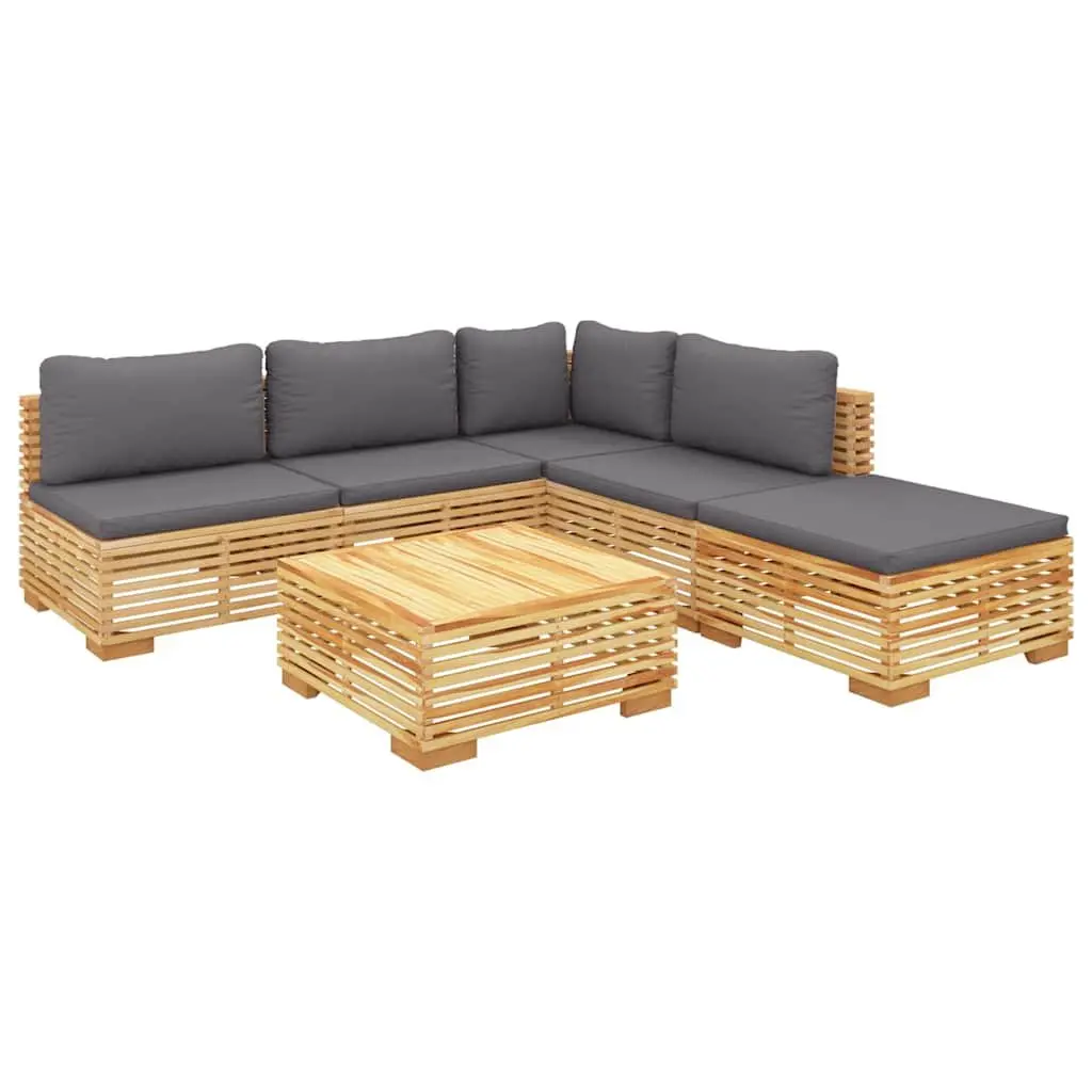 Garden Lounge Set Teak Wood 6 Piece Outdoor Furniture with Cushions Brown