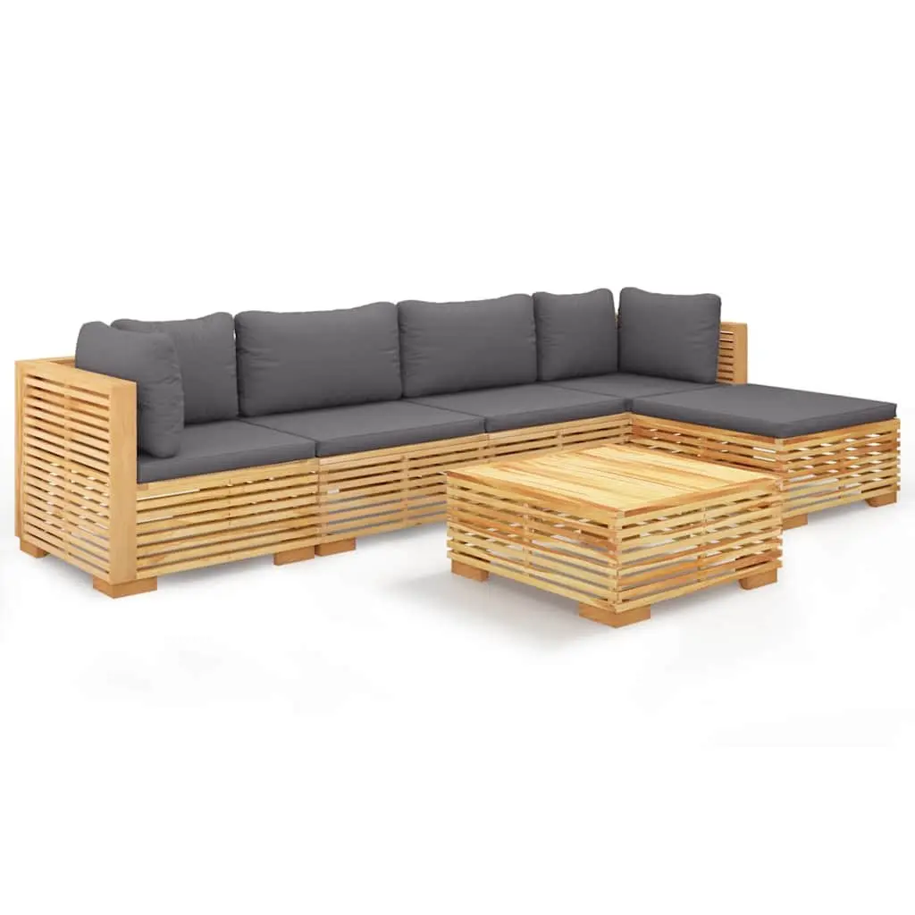 6 Piece Garden Lounge Set Solid Teak Wood Brown with Cushions
