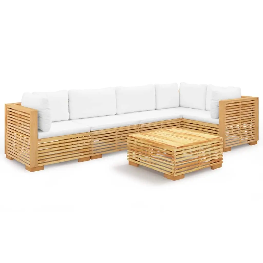 6 Piece Modular Outdoor Lounge Set Solid Teak Wood with Cushions Brown
