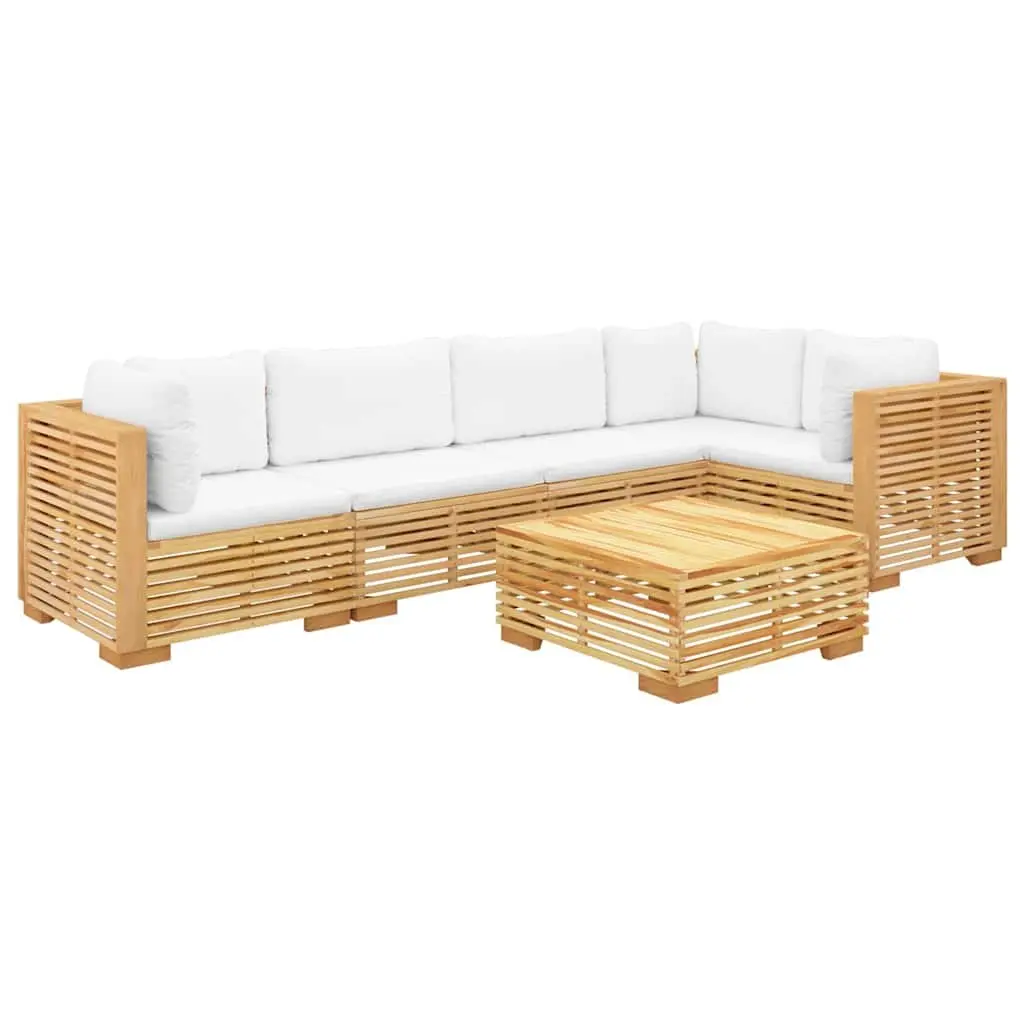 6 Piece Modular Outdoor Lounge Set Solid Teak Wood with Cushions Brown