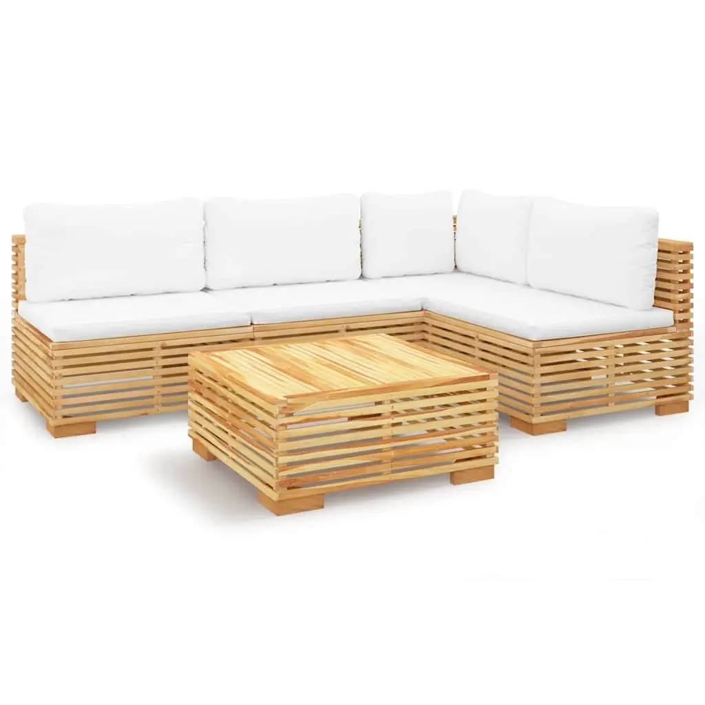 Garden Lounge Set Teak Wood 5 Piece Outdoor Furniture with Cushions Brown