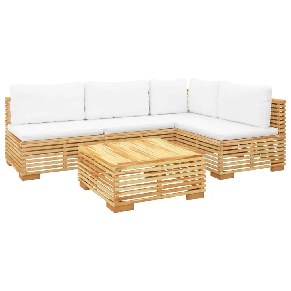 Garden Lounge Set Teak Wood 5 Piece Outdoor Furniture with Cushions Brown