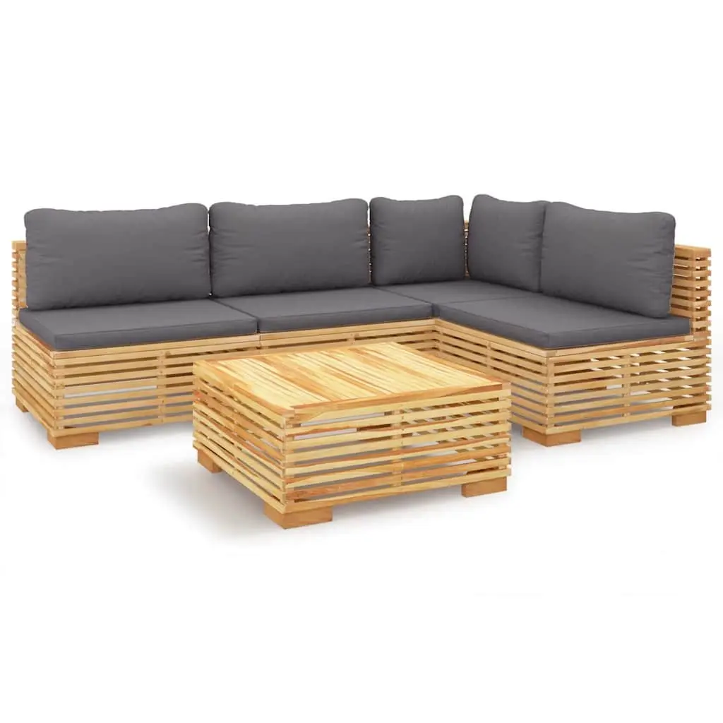 Garden Lounge Set 5 Piece Outdoor Furniture Teak Wood with Cushions Brown
