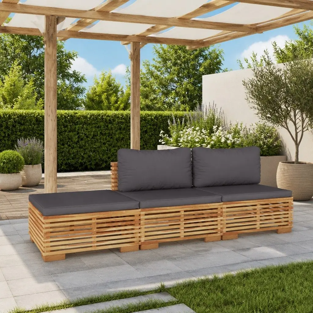 Teak Wood Garden Lounge Set 3 Piece Outdoor Furniture Brown with Cushions