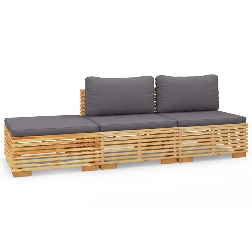 Teak Wood Garden Lounge Set 3 Piece Outdoor Furniture Brown with Cushions