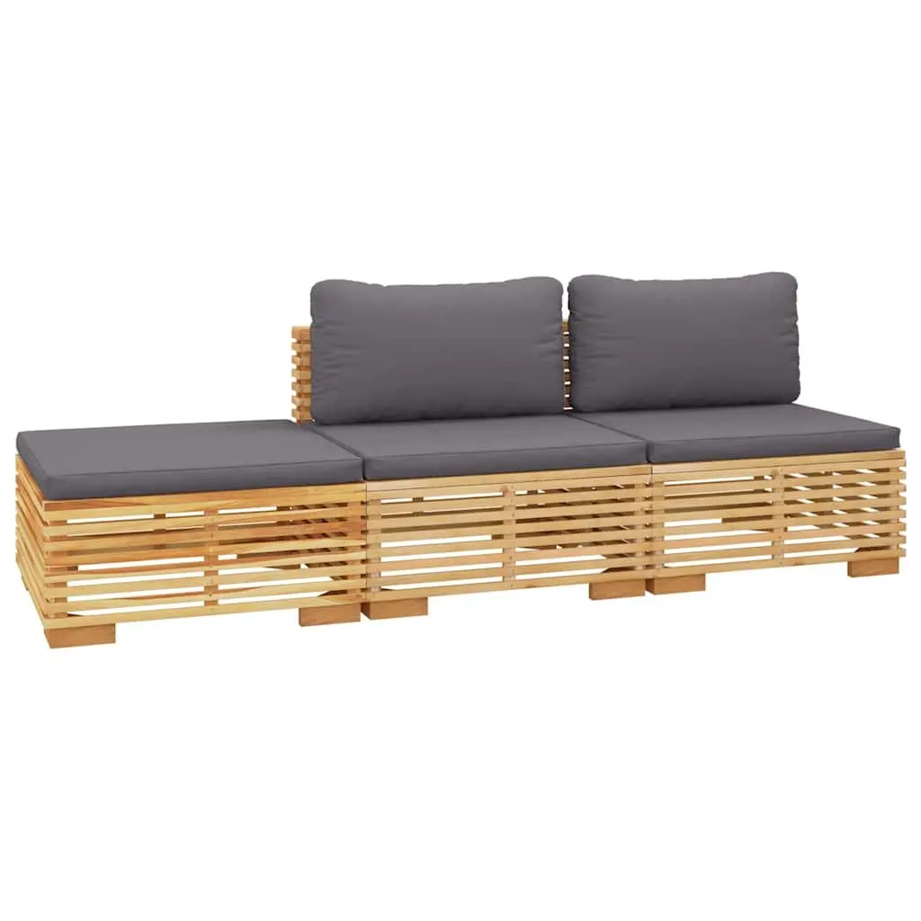 Teak Wood Garden Lounge Set 3 Piece Outdoor Furniture Brown with Cushions