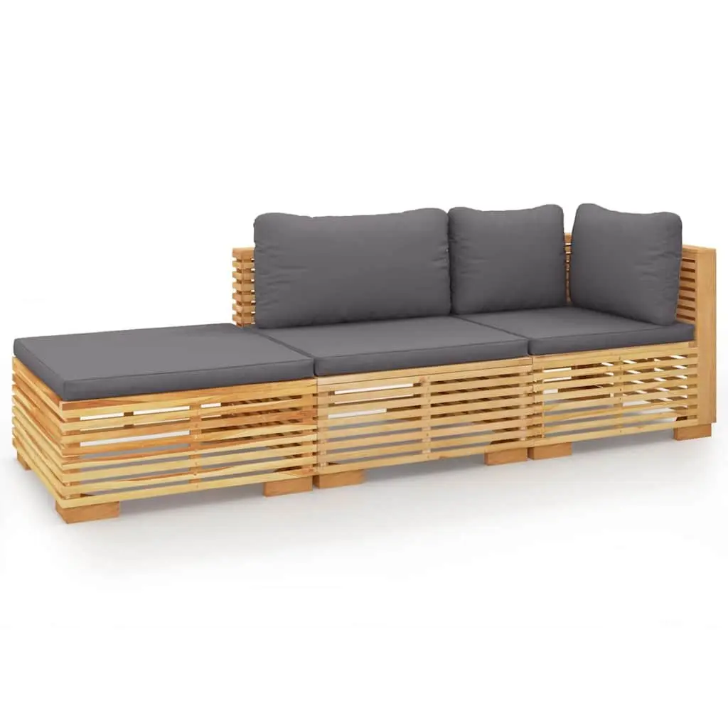 3 Piece Lounge Set Solid Teak Wood Brown Outdoor Furniture with Cushions