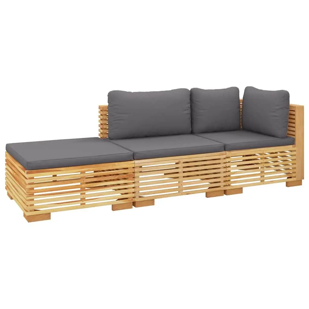 3 Piece Lounge Set Solid Teak Wood Brown Outdoor Furniture with Cushions