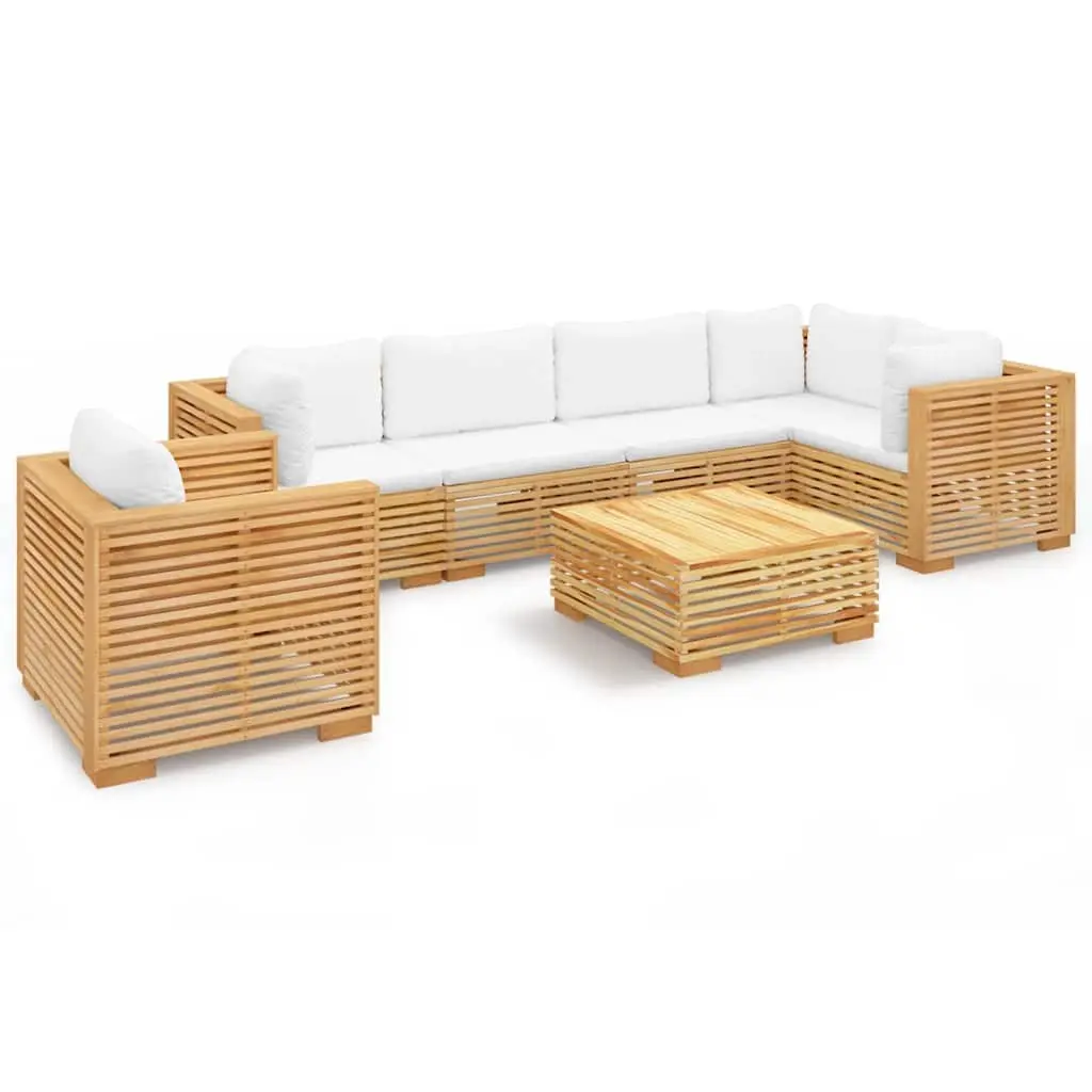 7 Piece Outdoor Lounge Set Brown Cushioned Solid Teak Wood Garden Furniture