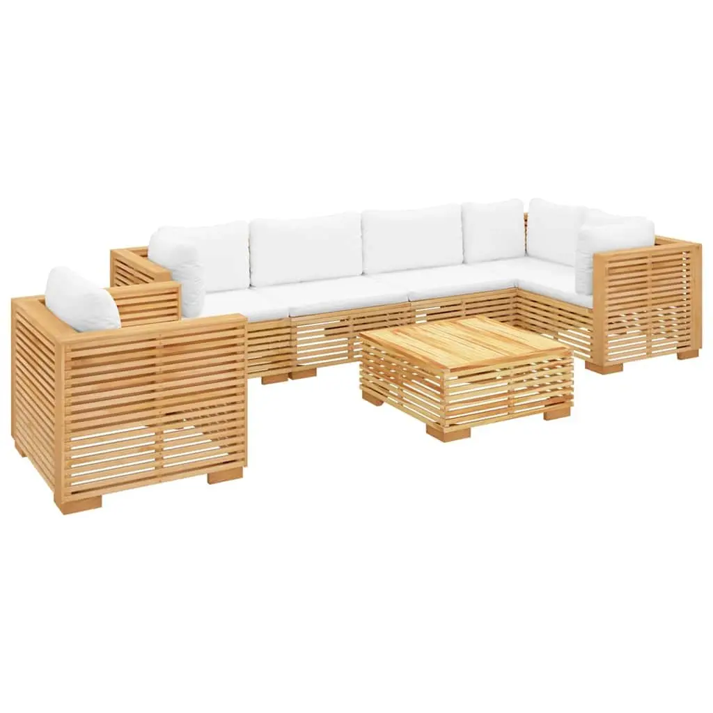 7 Piece Outdoor Lounge Set Brown Cushioned Solid Teak Wood Garden Furniture