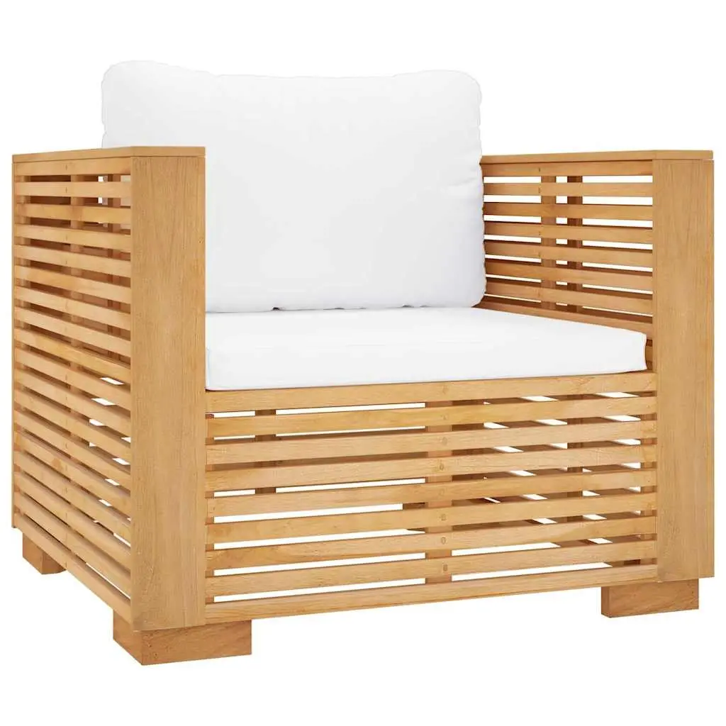 7 Piece Outdoor Lounge Set Brown Cushioned Solid Teak Wood Garden Furniture