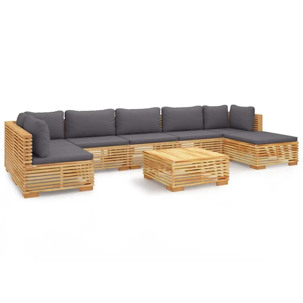 8 Piece Outdoor Lounge Set Teak Wood Cushions Brown Garden Furniture