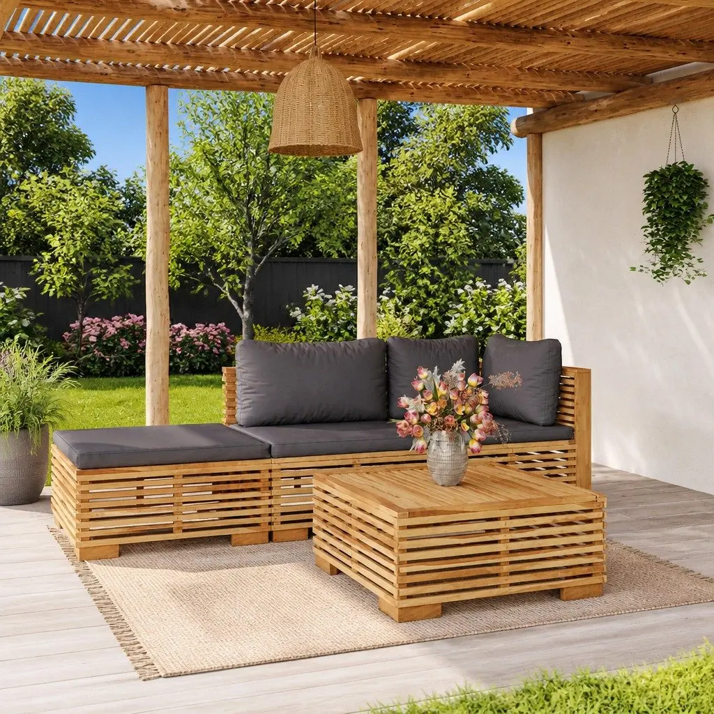 Outdoor Furniture 4 Piece Garden Lounge Set Solid Wood Brown with Cushions