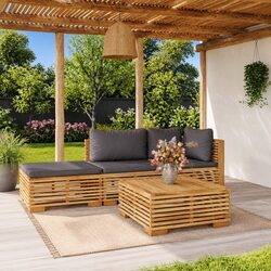 Garden Lounge Set 4 Piece Outdoor Furniture with Cushions Solid Wood Brown