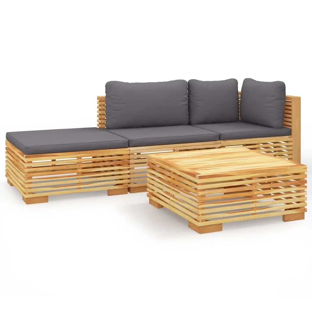 Outdoor Furniture 4 Piece Garden Lounge Set Solid Wood Brown with Cushions