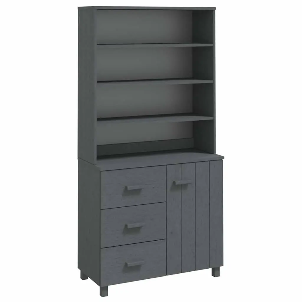 Wooden Highboard Storage Cabinet Solid Pinewood Grey