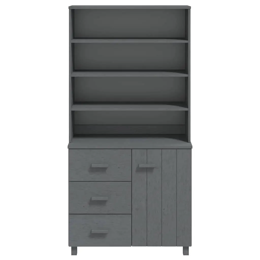 Wooden Highboard Storage Cabinet Solid Pinewood Grey