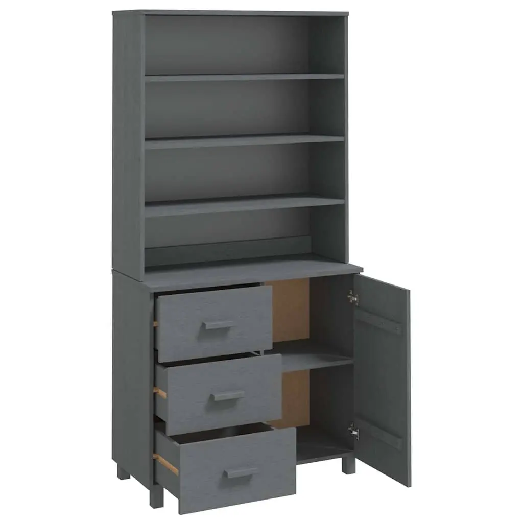Wooden Highboard Storage Cabinet Solid Pinewood Grey