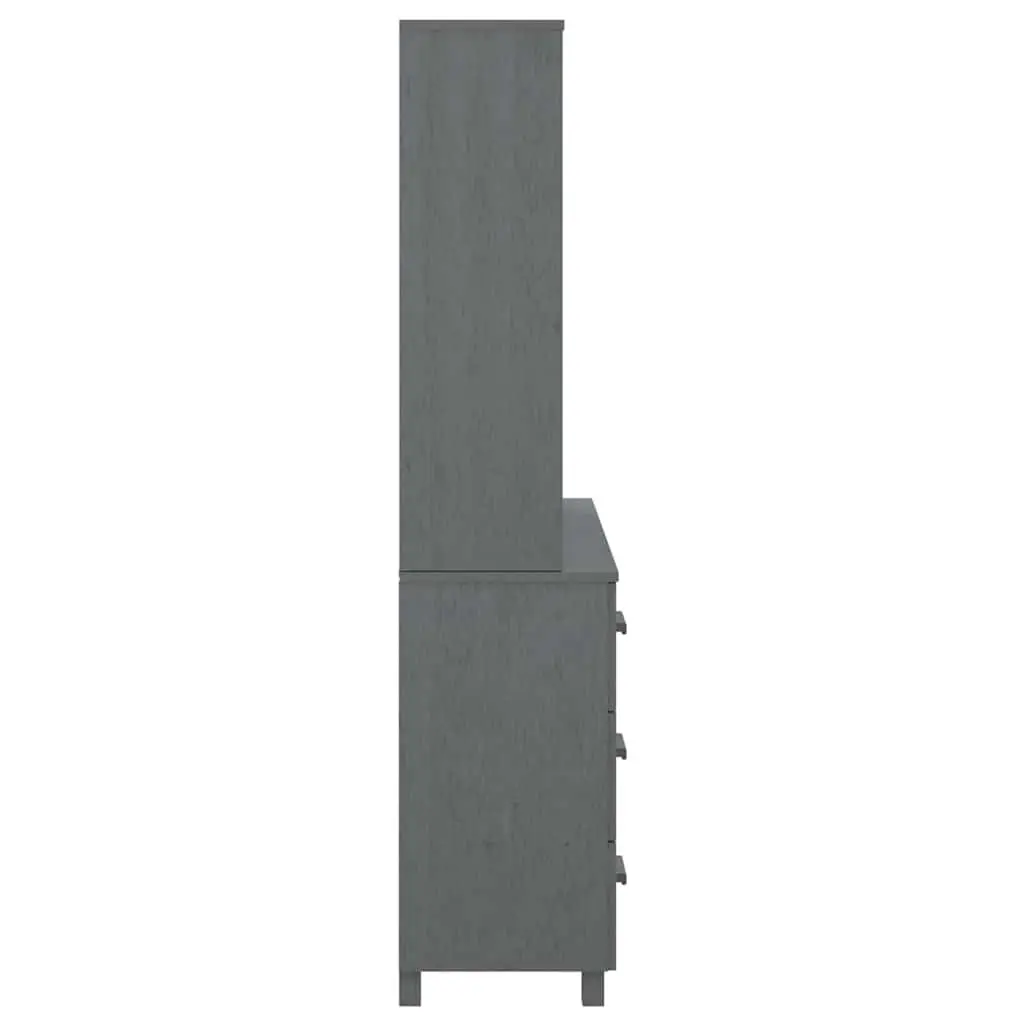 Wooden Highboard Storage Cabinet Solid Pinewood Grey