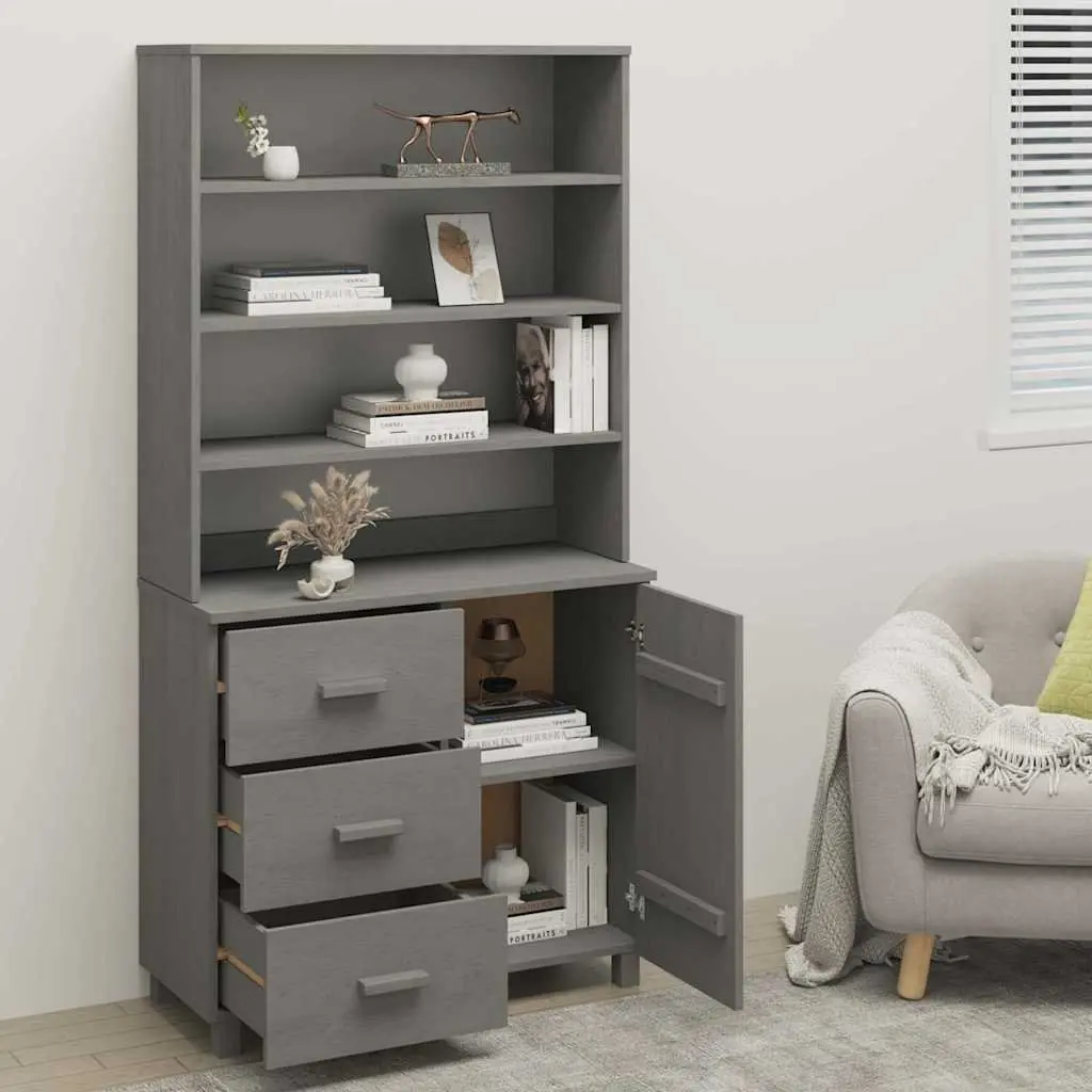 Highboard Sideboard Solid Pine Wood Buffet Cabinet Storage Grey 1 Door 3 Drawers