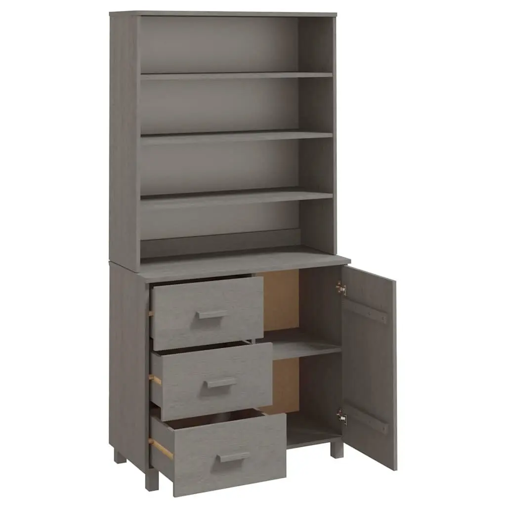Highboard Sideboard Solid Pine Wood Buffet Cabinet Storage Grey 1 Door 3 Drawers