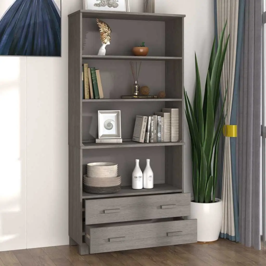 Highboard Sideboard Solid Pine Wood Light Grey Buffet Storage Cabinet Drawers