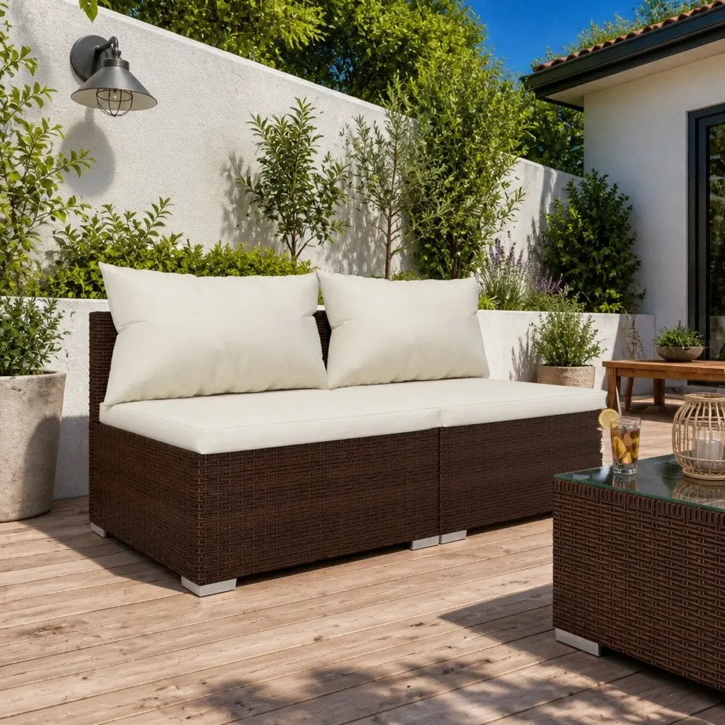 Garden Lounge Set Modular PE Rattan 2 Piece Outdoor Furniture Brown