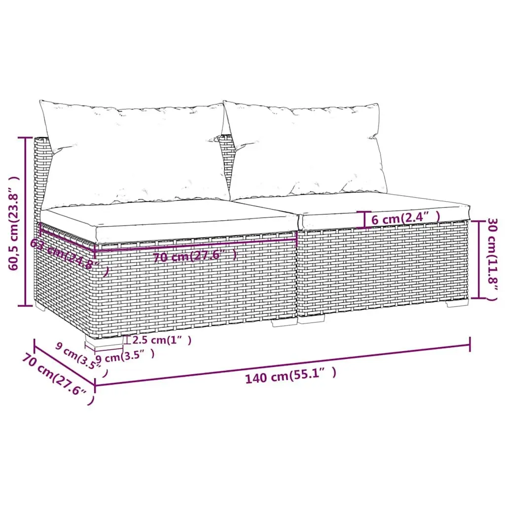 Garden Lounge Set 2 Piece Poly Rattan Modular Patio Furniture with Cushions
